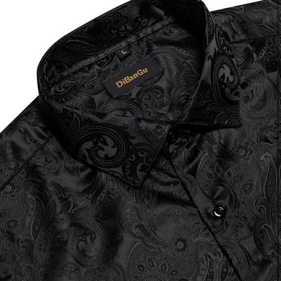 Elegant DiBanGu Mens Silk Paisley Dress Shirts Long Sleeve. - Picture 4 of 7